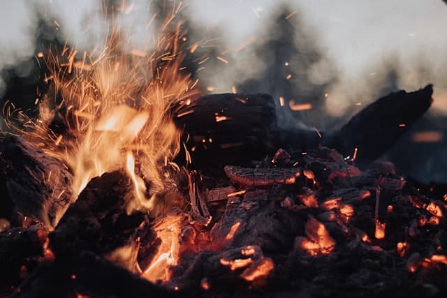 pieces of charcoal being burnt