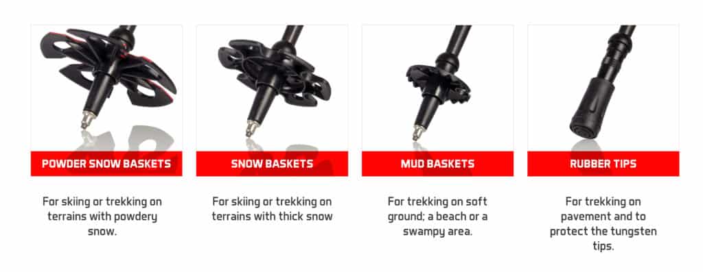 trekking pole tips and baskets