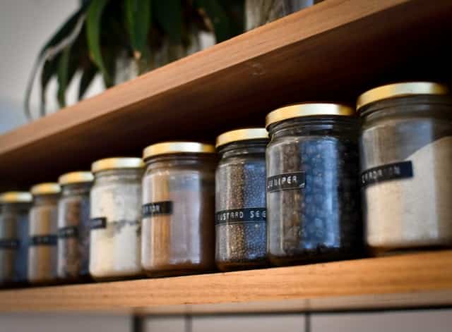 jars of spices in a row